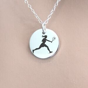 Sterling Silver Custom Engraved Girl Playing Tennis Necklace